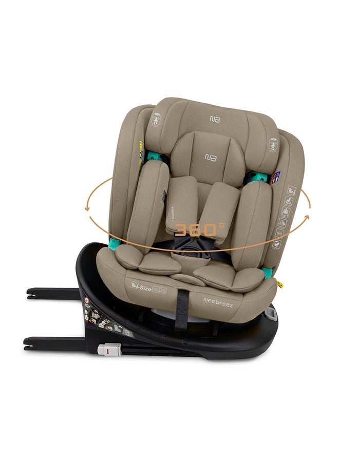 neobreez مقعد سيارة للأطفال Neobreez i-GUARDIA 360° ISOFIX i-Size، مقعد قابل للتحويل للأطفال، ECER129، قابل للإمالة والتعديل، حماية من الصدمات الجانبية، 0-12 سنة، 0-36 كجم، المجموعة 0 +/1/2/5 - بيج - Image 1